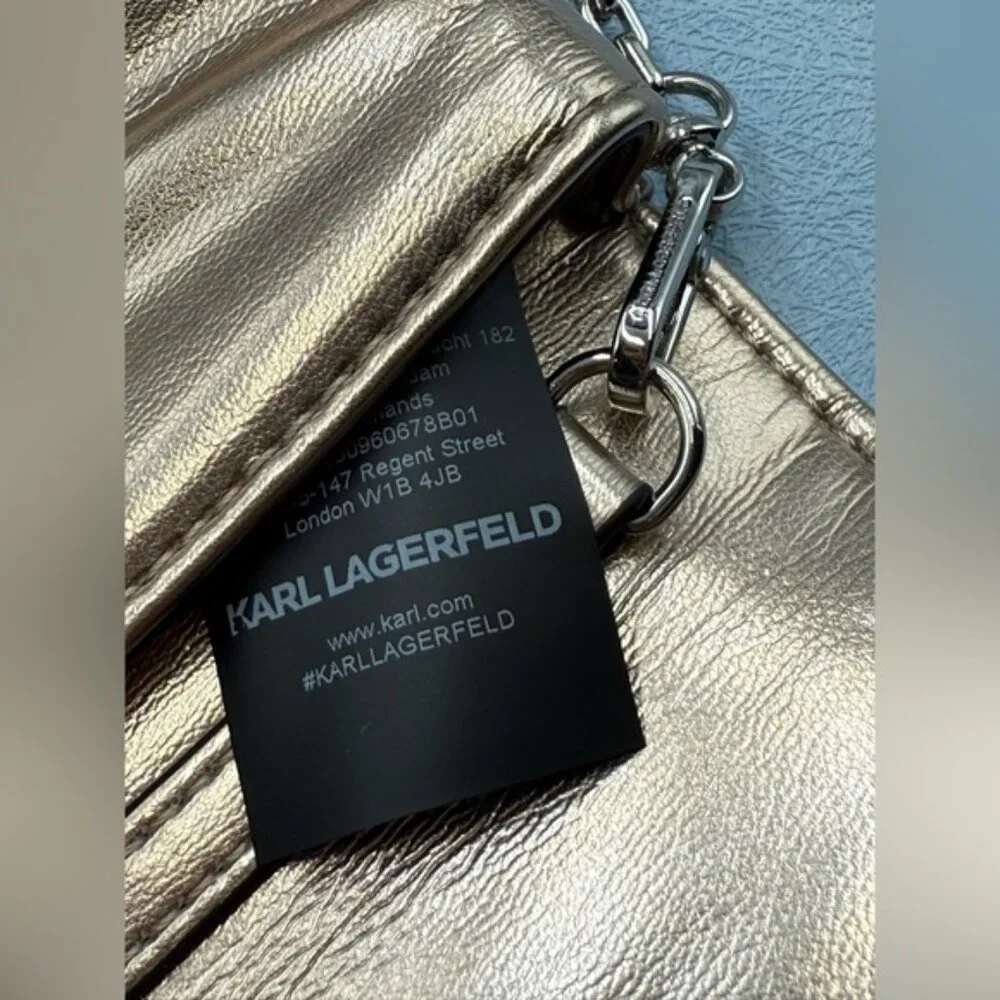🆕 KARL LAGERFELD PARIS 🧿 NWT K/Kushion Crossbody Wallet, Champagne Metallic - Picture 12 of 15